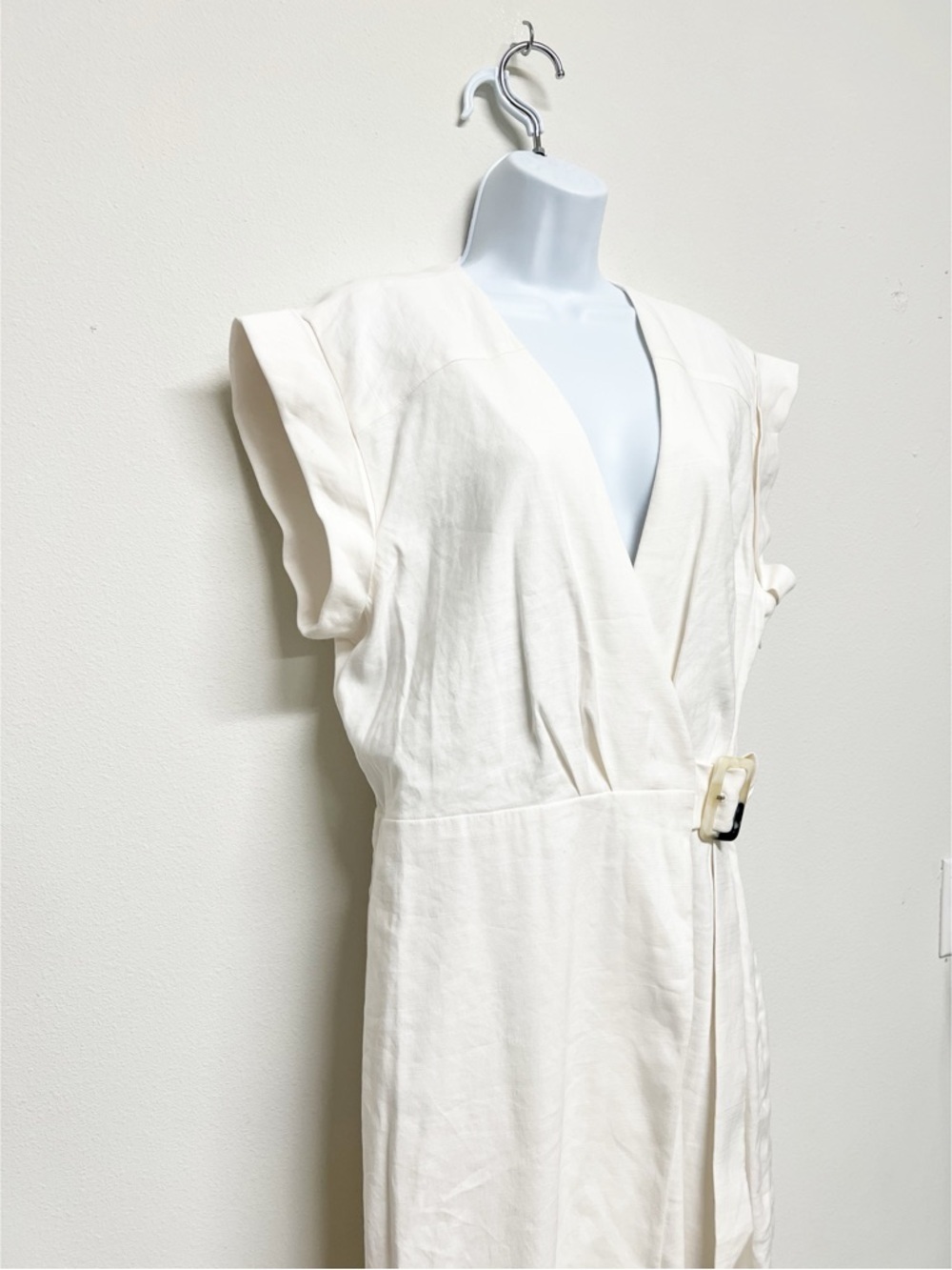 Veronica Beard Womens Off White Octavia Linen Blend Midi Belted Wrap Dress - Picture 6 of 10